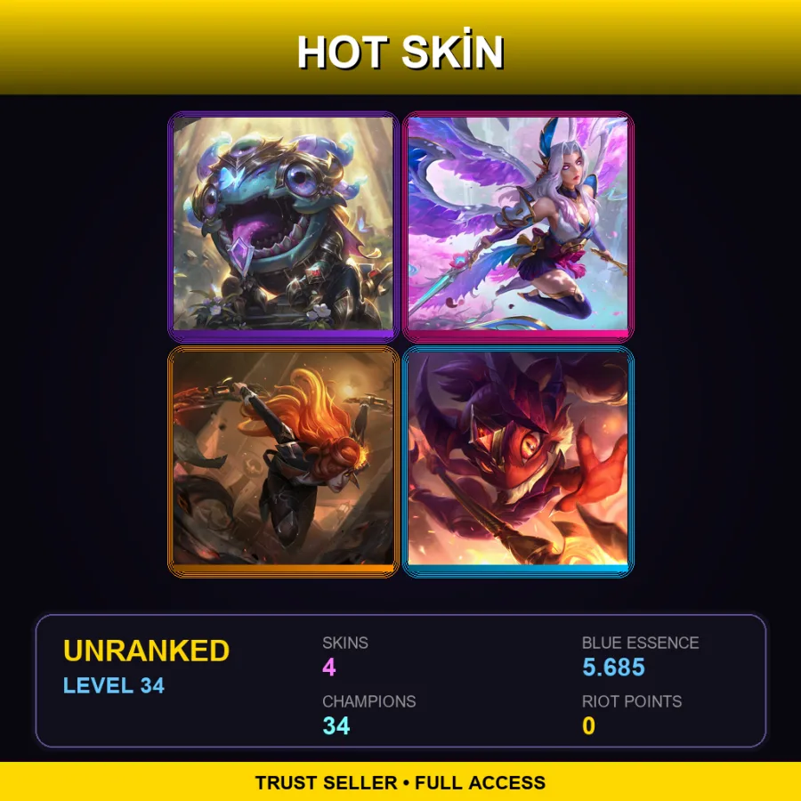 TR | Lv34 | Unranked | 4 Skin | 34 Champ — LoL account