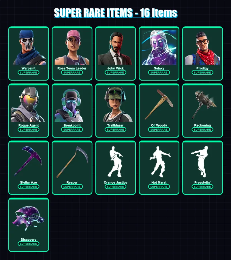 [PS4/PS5/XBOX/PC] | Warpaint | Rose Team Leader | John Wick | Galaxy | Prodigy | 111 skin | 75 pickaxe | 97 emote | 74 glider | Lv829