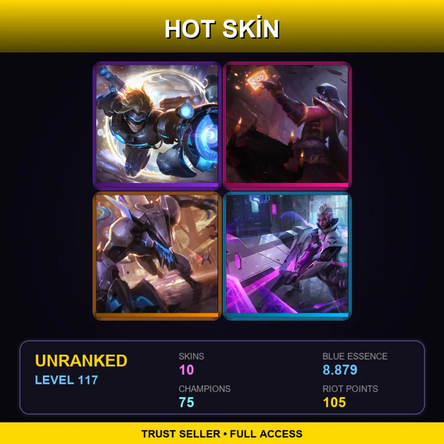 EUW | Lv117 | Unranked | 10 Skin | 75 Champ — LoL account