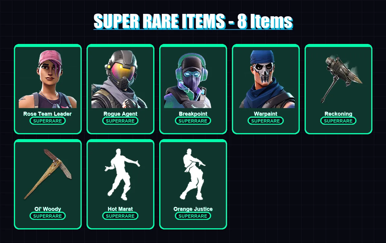 [PC/PSN] | Rose Team Leader | Rogue Agent | Breakpoint | Warpaint | Blackheart | 139 skin | 104 pickaxe | 90 emote | 100 glider | Lv1135