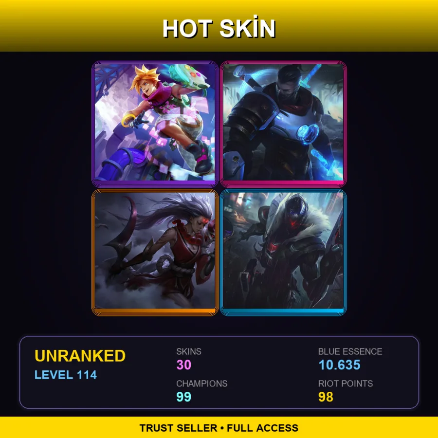 EUNE | Lv114 | Unranked | 30 Skin | 99 Champ — LoL account