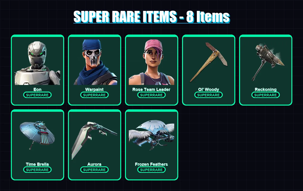 [PS4/PS5/XBOX/PC] | Eon | Warpaint | Rose Team Leader | Frozen Red Knight | Frozen Raven | 126 skin | 126 pickaxe | 135 emote | 110 glider | Lv1304
