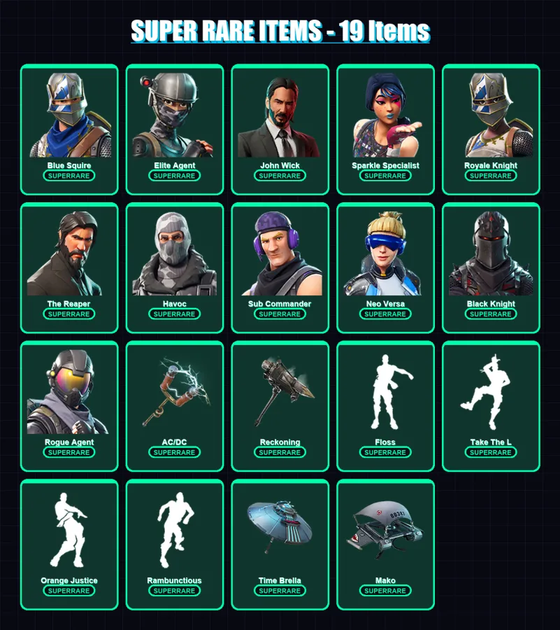 [PC/PSN] | Blue Squire | Elite Agent | John Wick | Sparkle Specialist | Royale Knight | 117 skin | 96 pickaxe | 100 emote | 89 glider | Lv1090 — Fortnite account