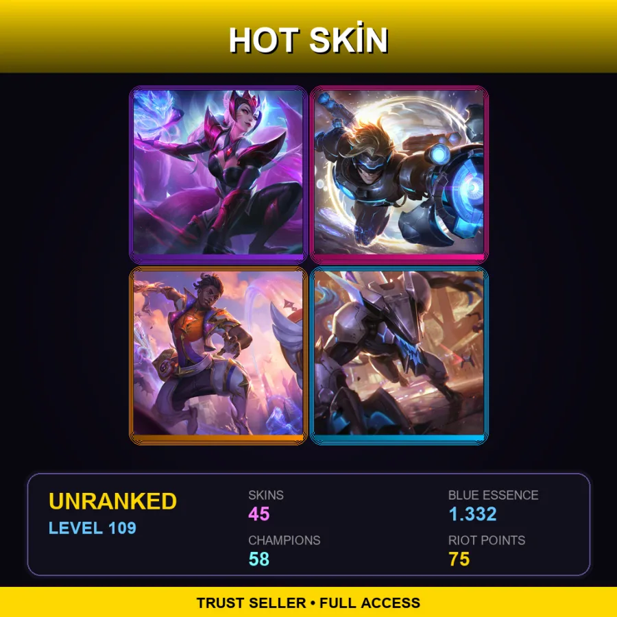 OCE | Lv109 | Unranked | 45 Skin | 58 Champ — LoL account