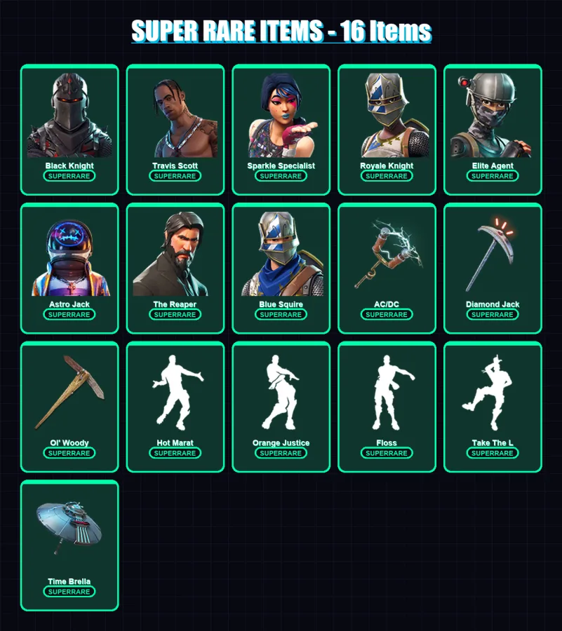[PC/PSN] | Black Knight | Travis Scott | Sparkle Specialist | Royale Knight | Elite Agent | 63 skin | 66 pickaxe | 84 emote | 69 glider | Lv1001