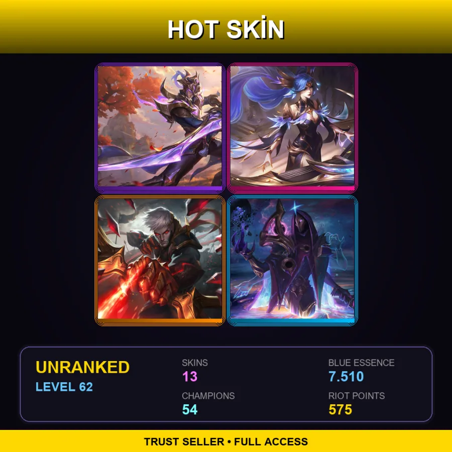 SG | Lv62 | Unranked | 13 Skin | 54 Champ