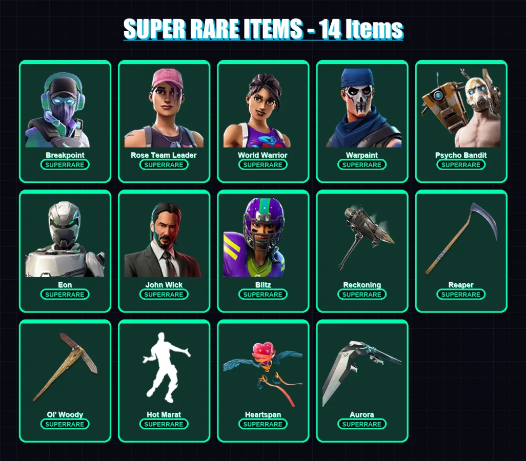 [PC/XBOX/PSN] | Breakpoint | Rose Team Leader | World Warrior | Warpaint | Psycho Bandit | 165 skin | 103 pickaxe | 107 emote | 99 glider | Lv1546