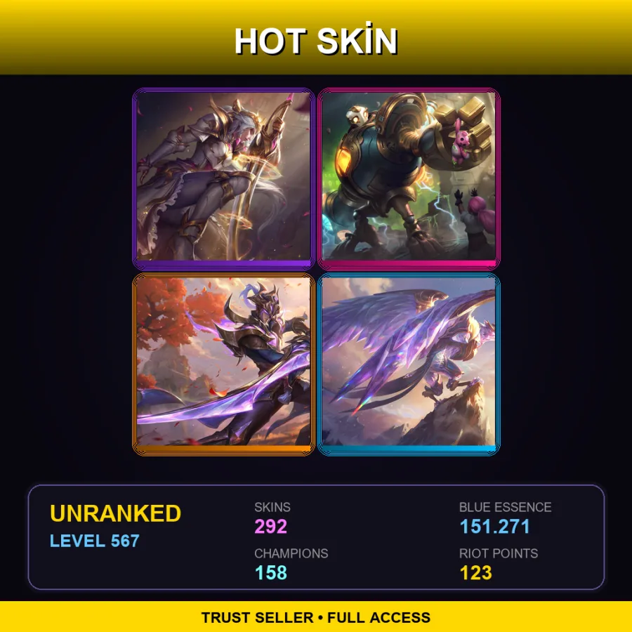 LAS | Lv567 | Unranked | 292 Skin | 158 Champ