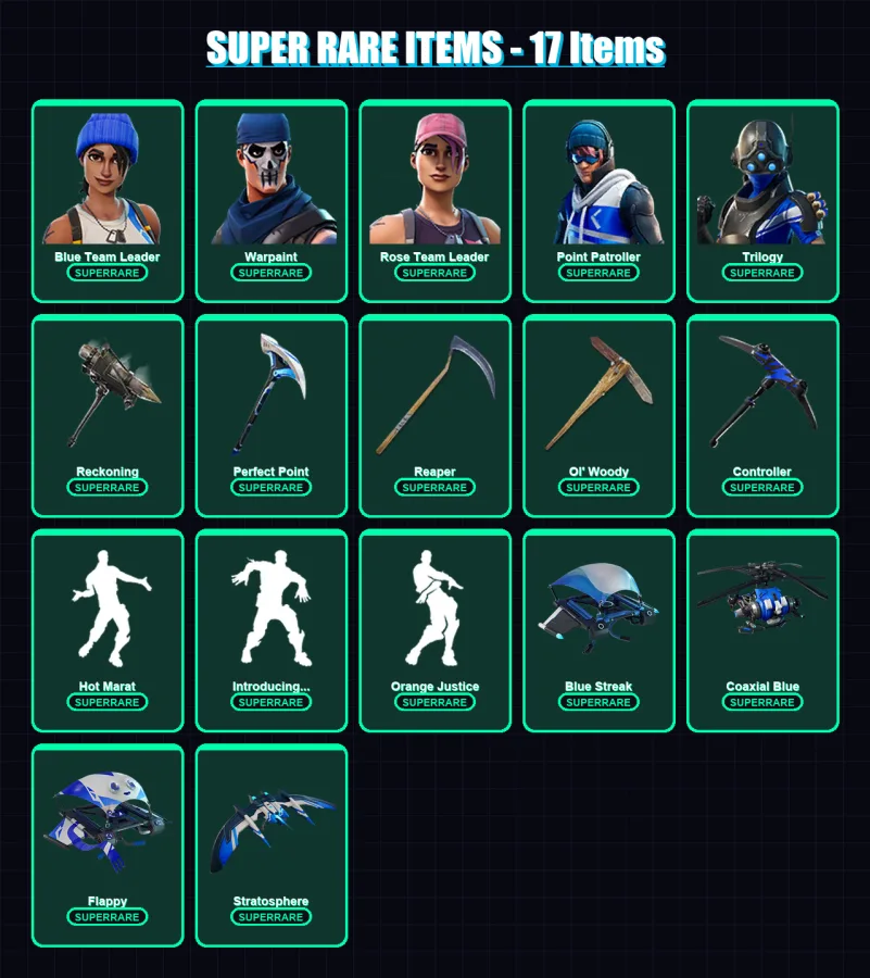 [PC/XBOX] | Blue Team Leader | Warpaint | Rose Team Leader | Point Patroller | Trilogy | 139 skin | 110 pickaxe | 114 emote | 110 glider | Lv1425