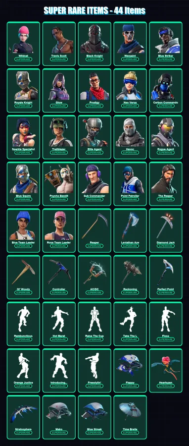 [PC/XBOX/PSN] | Wildcat | Travis Scott | Black Knight | Warpaint | Blue Striker | 176 skin | 153 pickaxe | 158 emote | 130 glider | Lv2016