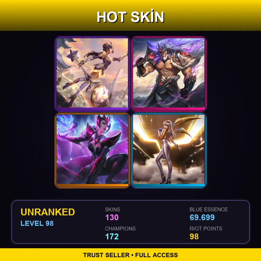TW | Lv98 | Unranked | 130 Skin | 172 Champ — LoL account