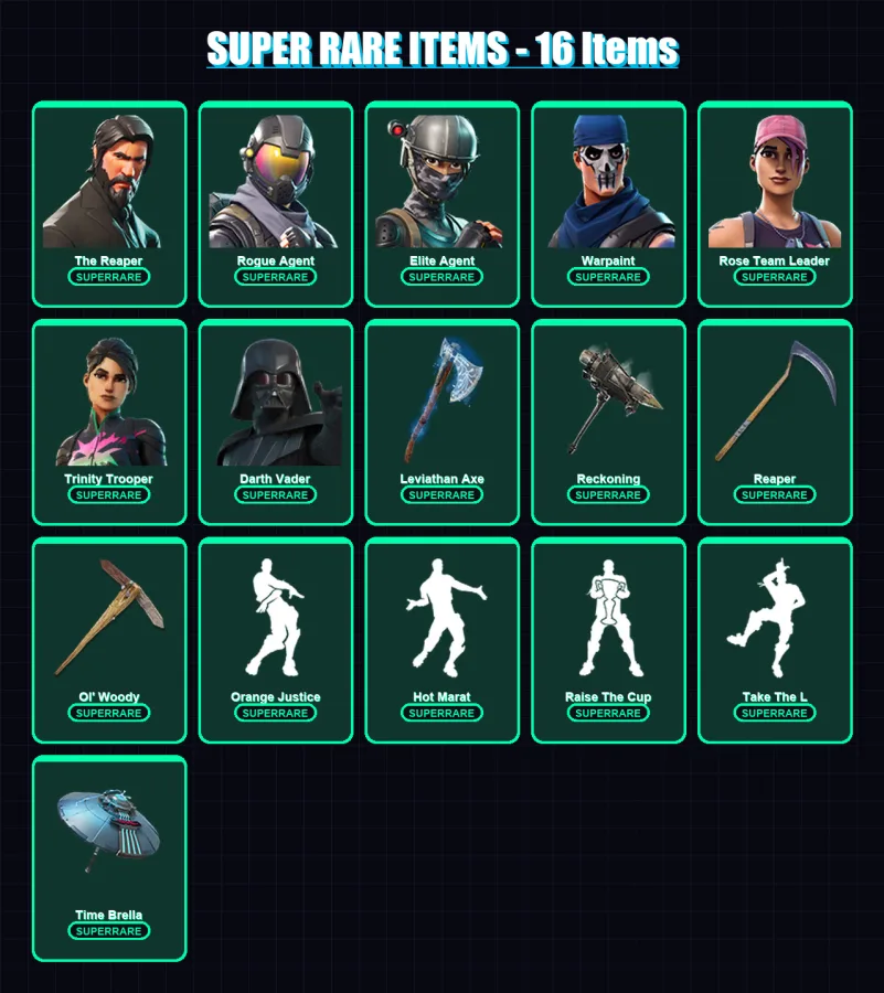 [PS4/PS5/XBOX/PC] | The Reaper | Rogue Agent | Elite Agent | Warpaint | Rose Team Leader | 284 skin | 317 pickaxe | 249 emote | 259 glider | Lv4271