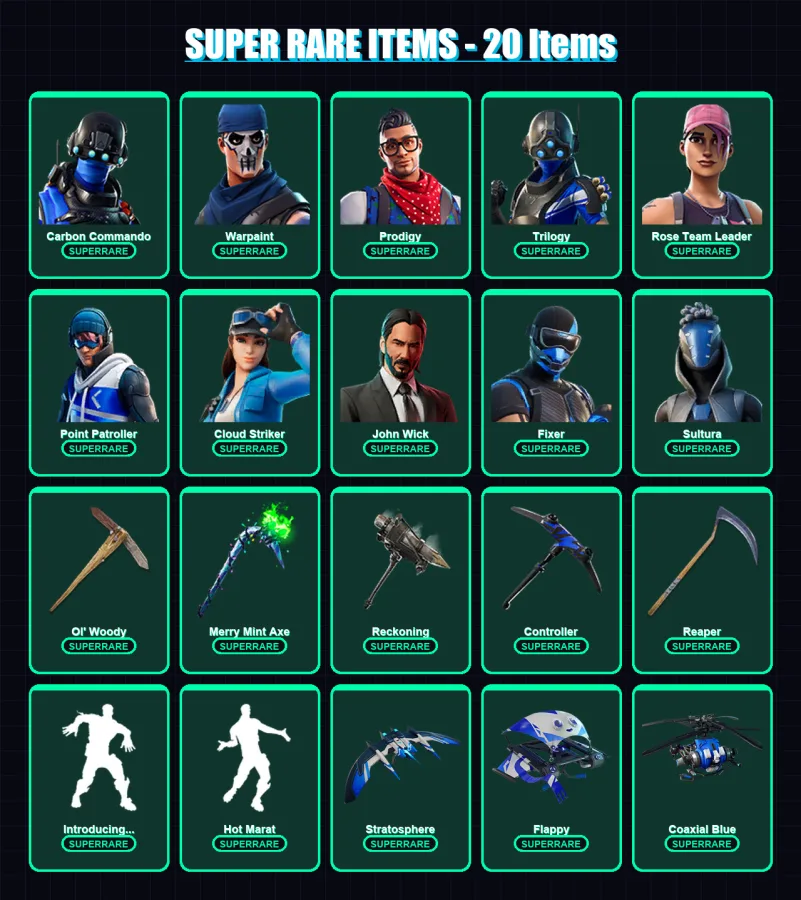 [PS4/PS5/XBOX/PC] | Carbon Commando | Warpaint | Prodigy | Trilogy | Rose Team Leader | 114 skin | 128 pickaxe | 121 emote | 111 glider | Lv1272