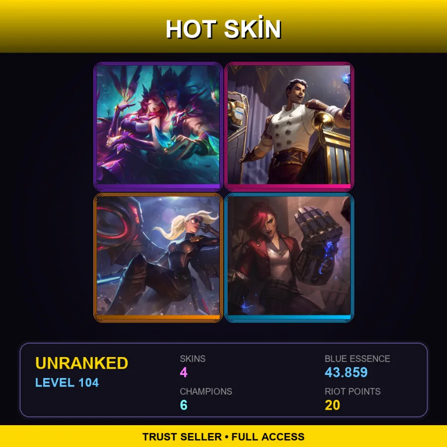 LAS | Lv104 | Unranked | 4 Skin | 6 Champ — LoL account