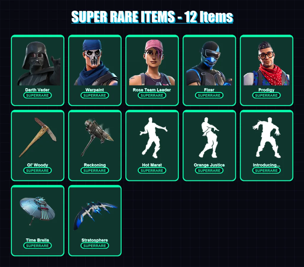 [PS4/PS5/XBOX/PC] | Darth Vader | Warpaint | Rose Team Leader | Fixer | Prodigy | 136 skin | 120 pickaxe | 109 emote | 122 glider | Lv1425
