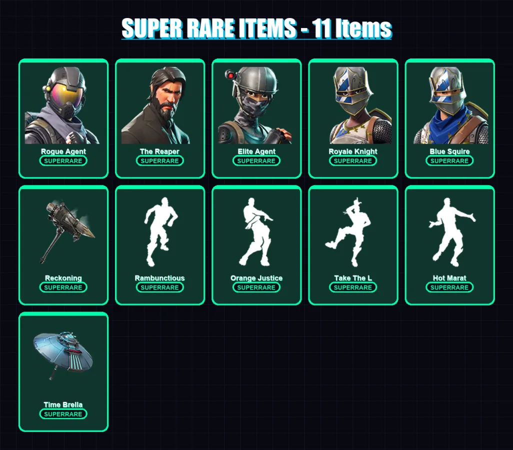 [PC/XBOX/PSN] | Rogue Agent | The Reaper | Elite Agent | Royale Knight | Blue Squire | 177 skin | 114 pickaxe | 111 emote | 80 glider | Lv779 — Fortnite account