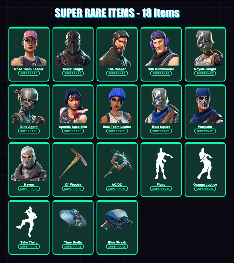 [PS4/PS5/XBOX/PC] | Rose Team Leader | Black Knight | The Reaper | Sub Commander | Royale Knight | 60 skin | 64 pickaxe | 58 emote | 58 glider | Lv7
