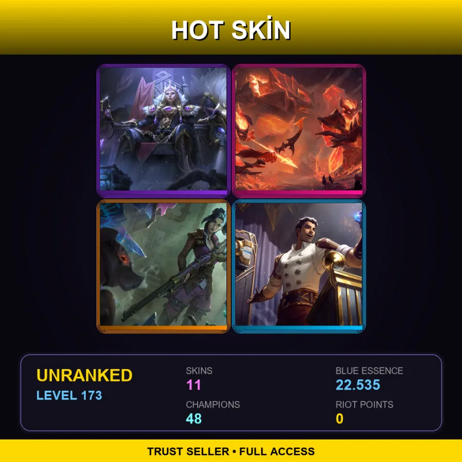 LAN | Lv173 | Unranked | 11 Skin | 48 Champ — LoL account