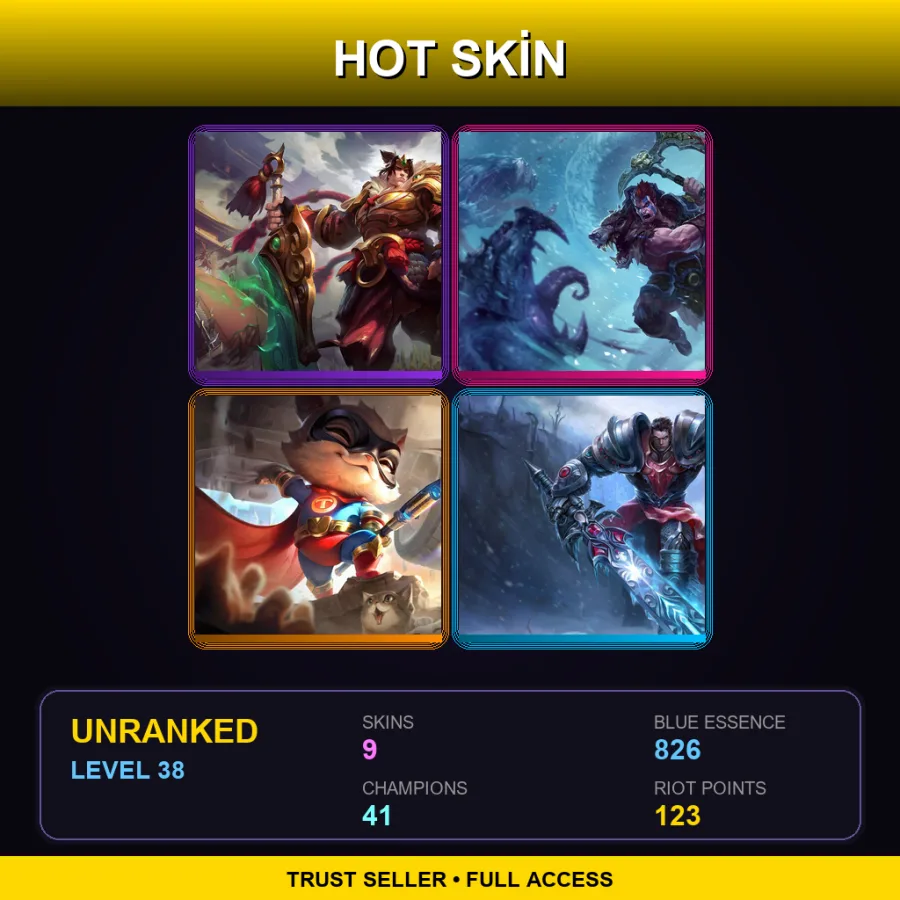 TR | Lv38 | Unranked | 9 Skin | 41 Champ — LoL account