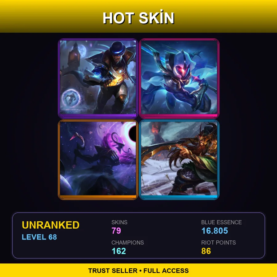 SG | Lv68 | Unranked | 79 Skin | 162 Champ — LoL account