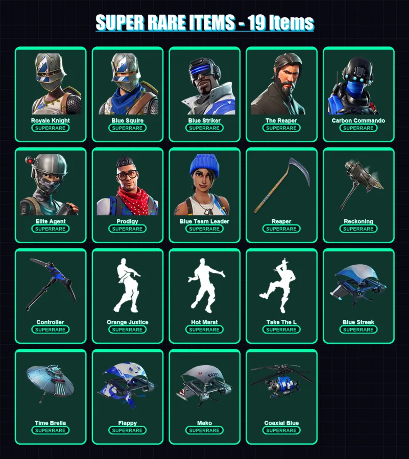 [PS4/PS5/PC] | Royale Knight | Blue Squire | Blue Striker | The Reaper | Carbon Commando | 53 skin | 65 pickaxe | 66 emote | 72 glider | Lv1049