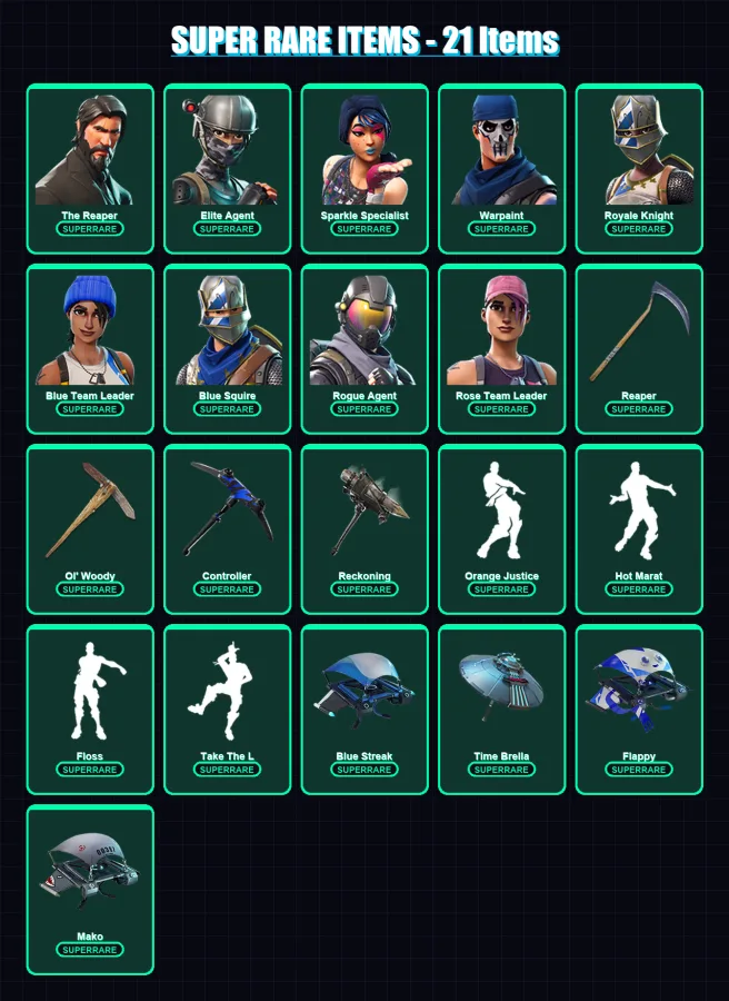 [PS4/PS5/XBOX/PC] | The Reaper | Elite Agent | Sparkle Specialist | Warpaint | Royale Knight | 56 skin | 53 pickaxe | 73 emote | 59 glider | Lv758