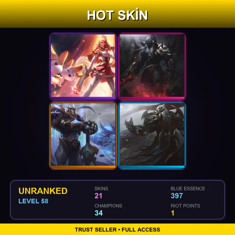 EUNE | Lv58 | Unranked | 21 Skin | 34 Champ — LoL account