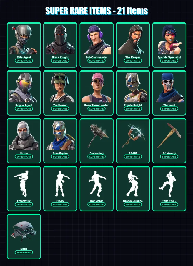 [PC/XBOX] | Elite Agent | Black Knight | Sub Commander | The Reaper | Sparkle Specialist | 82 skin | 62 pickaxe | 94 emote | 70 glider | Lv930