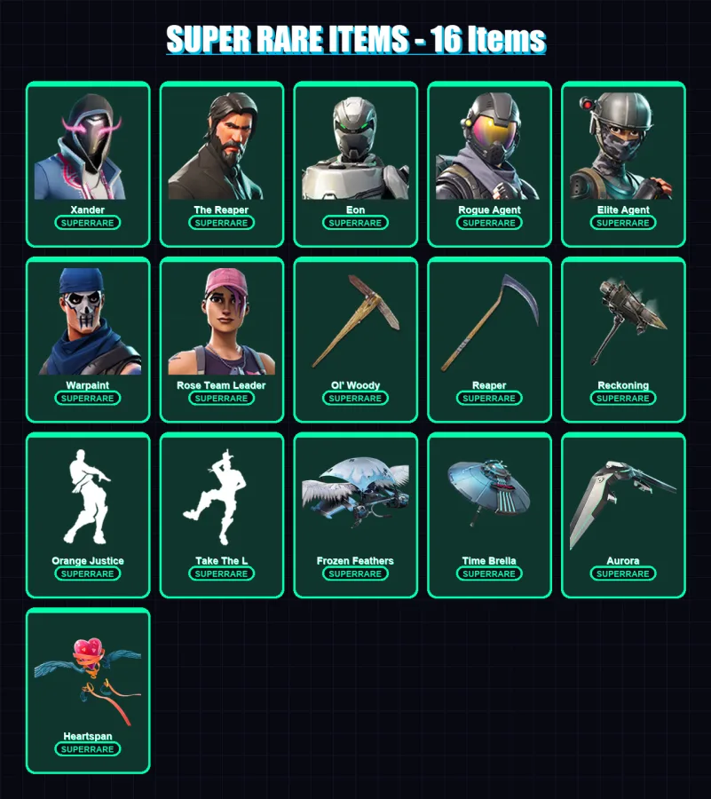 [PC/XBOX/PSN] | Xander | The Reaper | Eon | Rogue Agent | Elite Agent | 383 skin | 382 pickaxe | 320 emote | 277 glider | Lv3444