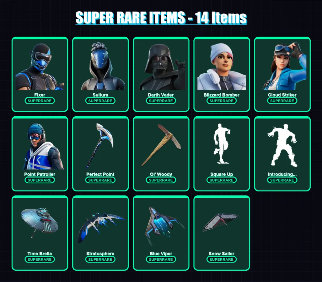 [PS4/PS5/XBOX/PC] | Fixer | Sultura | Darth Vader | Blizzard Bomber | Cloud Striker | 182 skin | 209 pickaxe | 152 emote | 157 glider | Lv2439