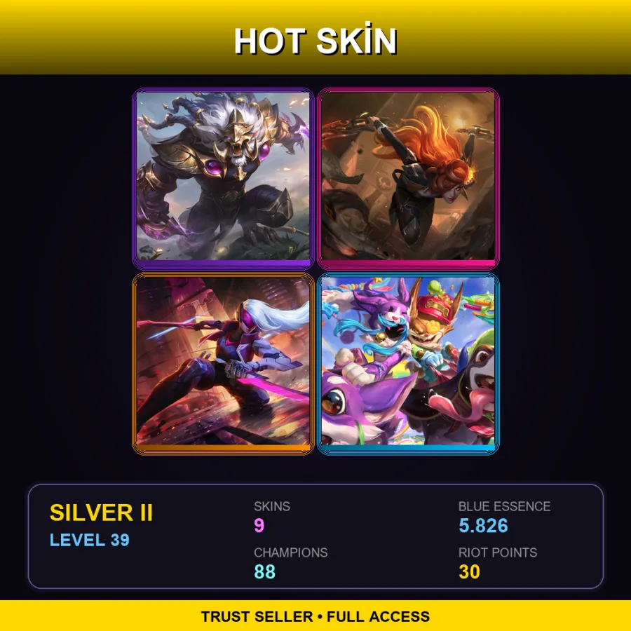 EUW | Lv39 | Silver II | 9 Skin | 88 Champ