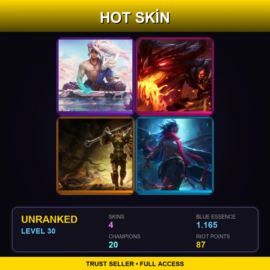 EUW | Lv30 | Unranked | 4 Skin | 20 Champ — LoL account
