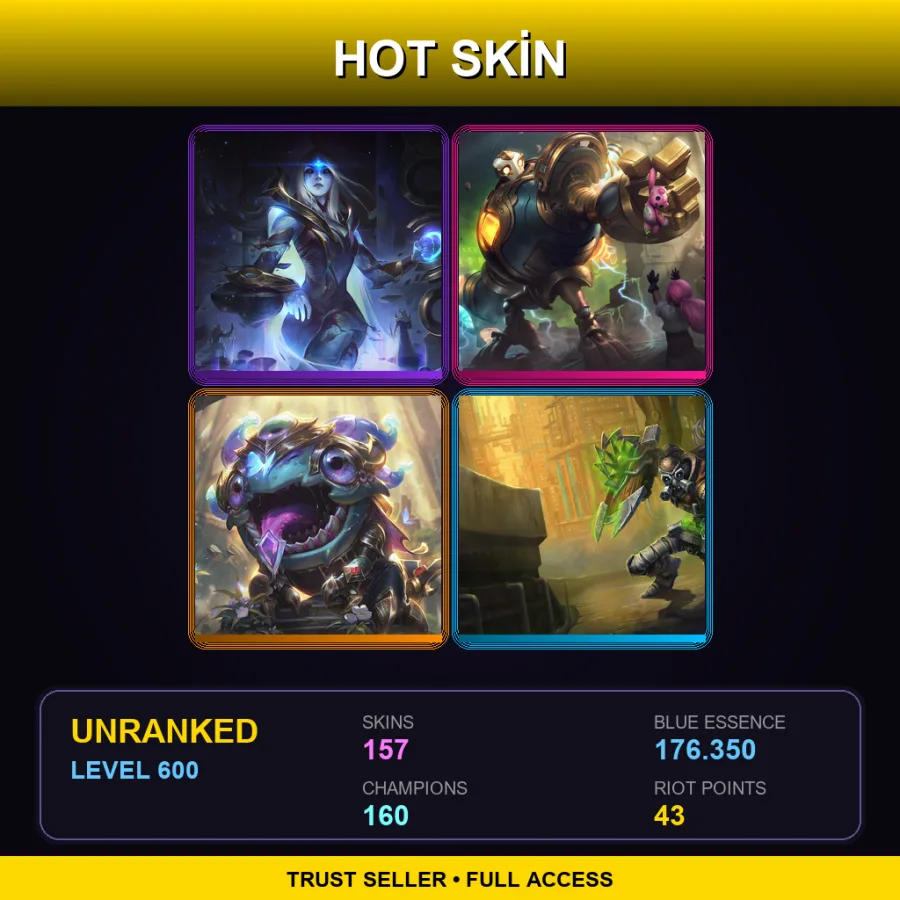 SG | Lv600 | Unranked | 157 Skin | 160 Champ