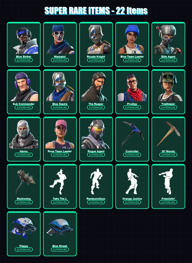 [PS4/PS5/XBOX/PC] | Blue Striker | Warpaint | Royale Knight | Blue Team Leader | Elite Agent | 69 skin | 57 pickaxe | 80 emote | 54 glider | Lv687