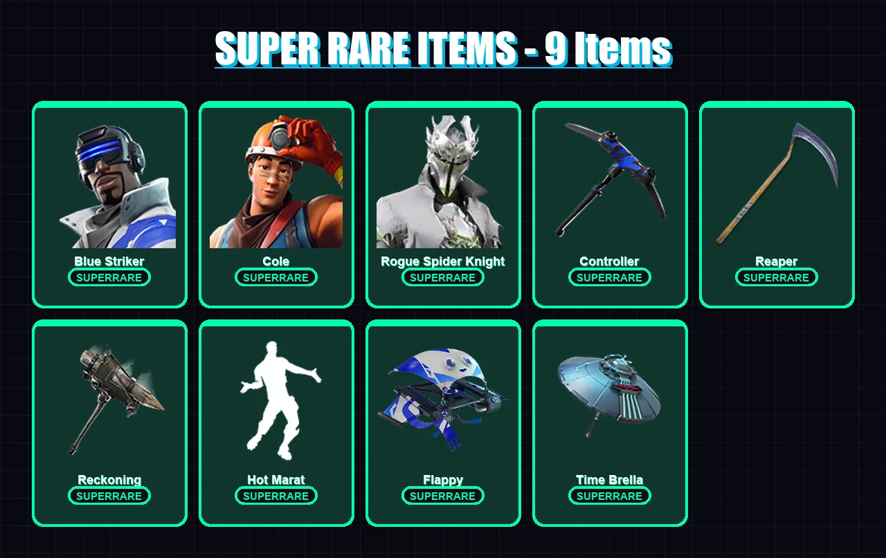 [PC/PSN] | Blue Striker | Cole | Rogue Spider Knight | Catalyst | Red Knight | 89 skin | 61 pickaxe | 71 emote | 72 glider | Lv966