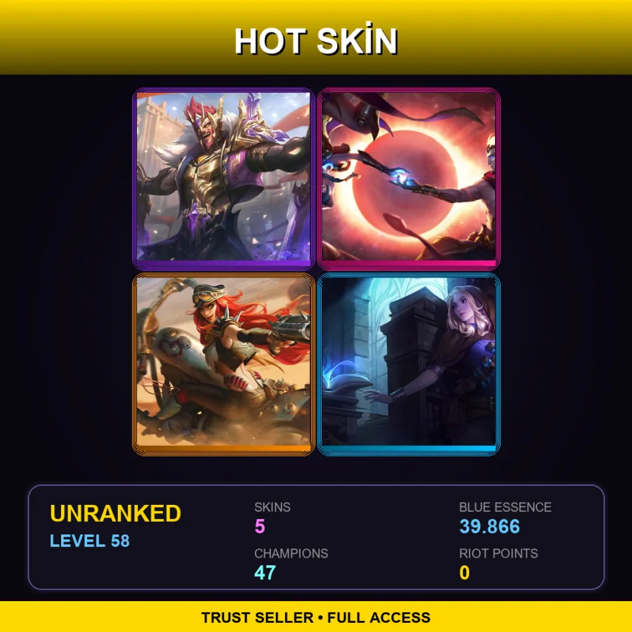 EUW | Lv58 | Unranked | 5 Skin | 47 Champ