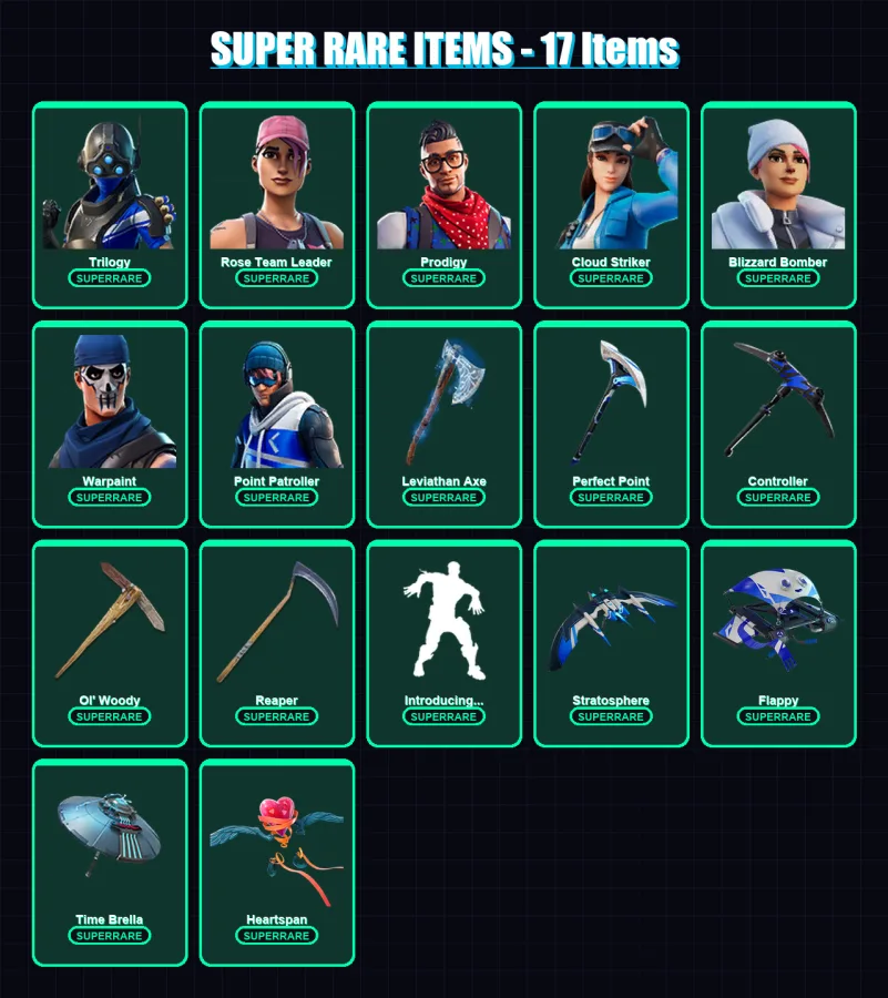 [PS4/PS5/XBOX/PC] | Trilogy | Rose Team Leader | Prodigy | Cloud Striker | Blizzard Bomber | 164 skin | 183 pickaxe | 141 emote | 160 glider | Lv246 — Fortnite account