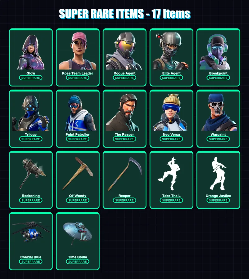 [PC/XBOX] | Glow | Rose Team Leader | Rogue Agent | Elite Agent | Breakpoint | 108 skin | 132 pickaxe | 86 emote | 103 glider | Lv1326 — Fortnite account