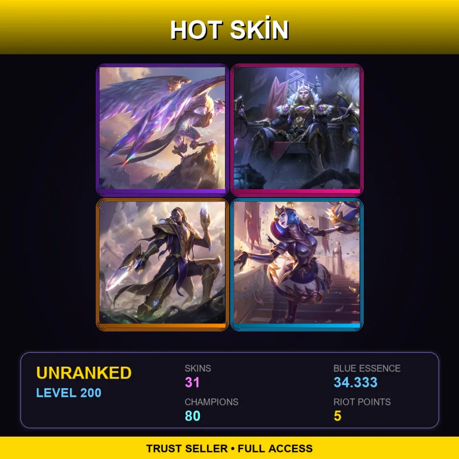 LAN | Lv200 | Unranked | 31 Skin | 80 Champ — LoL account