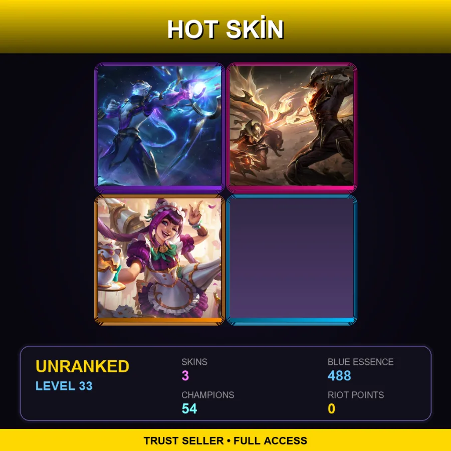 VN | Lv33 | Unranked | 3 Skin | 54 Champ — LoL account