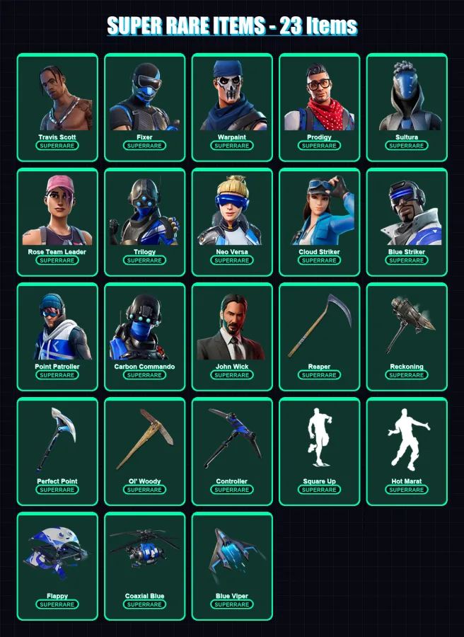 [PS4/PS5/XBOX/PC] | Travis Scott | Fixer | Warpaint | Prodigy | Sultura | 127 skin | 114 pickaxe | 123 emote | 93 glider | Lv1120