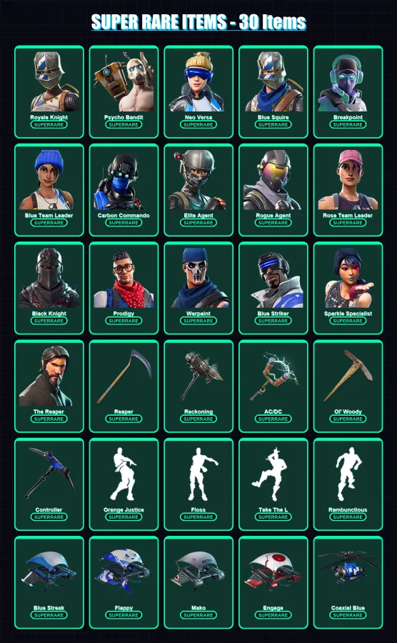 [PC/XBOX] | Royale Knight | Psycho Bandit | Neo Versa | Blue Squire | Breakpoint | 121 skin | 77 pickaxe | 127 emote | 89 glider | Lv883