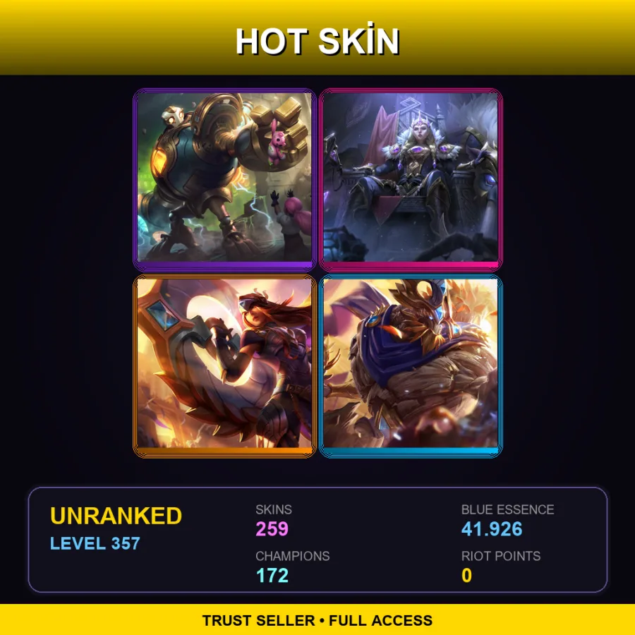 VN | Lv357 | Unranked | 259 Skin | 172 Champ — Woad King Darius