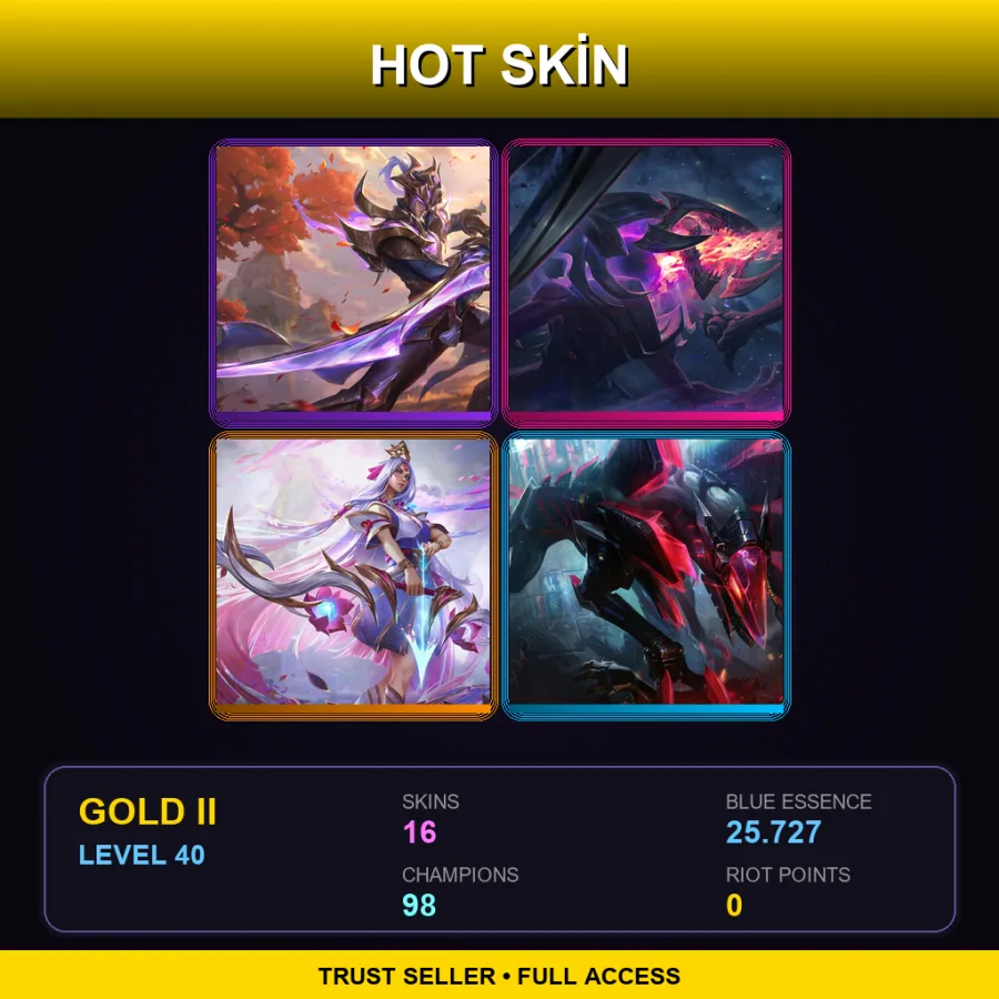 SG | Lv40 | Gold II | 16 Skin | 98 Champ — LoL account