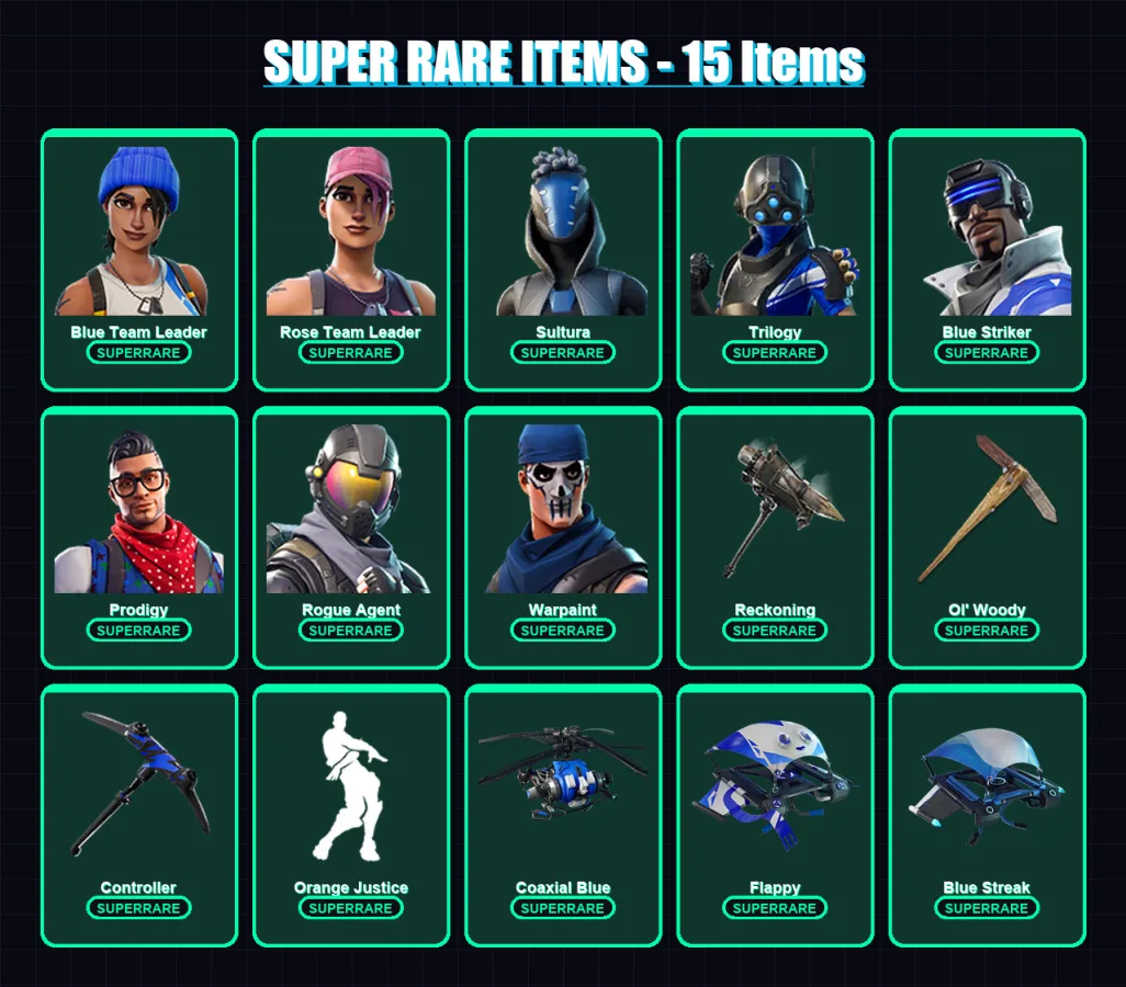 [PC/XBOX] | Blue Team Leader | Rose Team Leader | Sultura | Trilogy | Blue Striker | 57 skin | 66 pickaxe | 75 emote | 74 glider | Lv1053