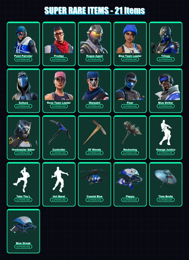 [PS4/PS5/PC] | Point Patroller | Prodigy | Rogue Agent | Blue Team Leader | Trilogy | 92 skin | 146 pickaxe | 130 emote | 131 glider | Lv1794