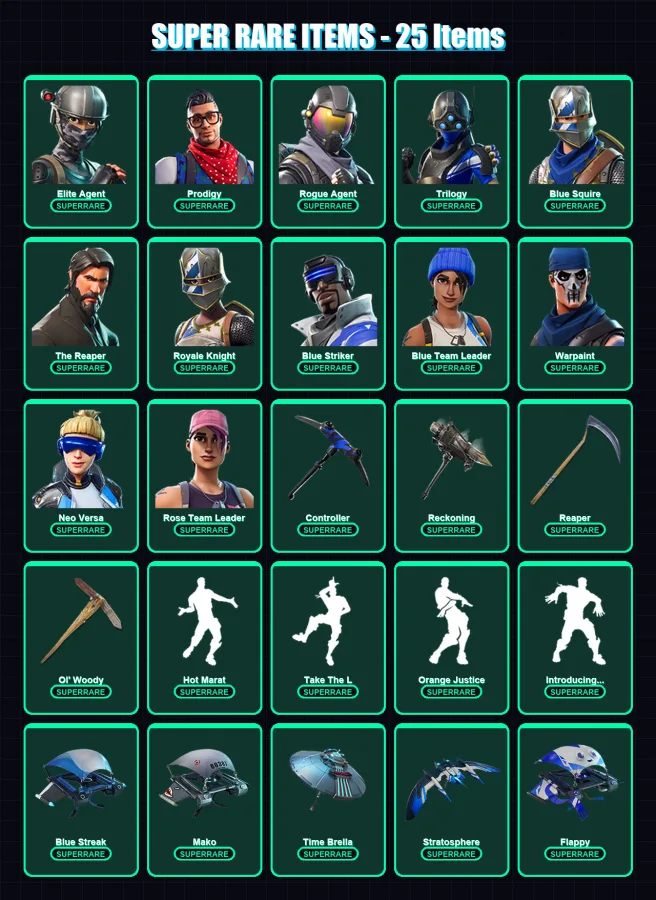 [PC/XBOX] | Elite Agent | Prodigy | Rogue Agent | Trilogy | Blue Squire | 107 skin | 87 pickaxe | 86 emote | 93 glider | Lv1269
