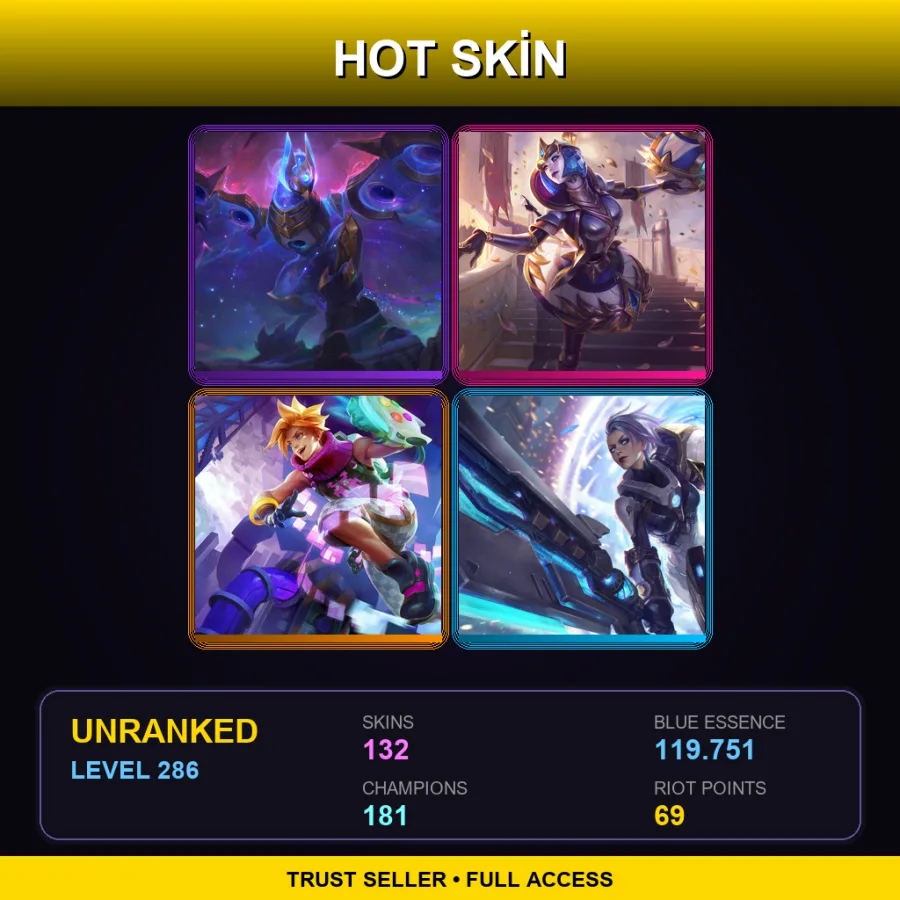 SG | Lv286 | Unranked | 132 Skin | 181 Champ — Unranked / Smurf League of Legends