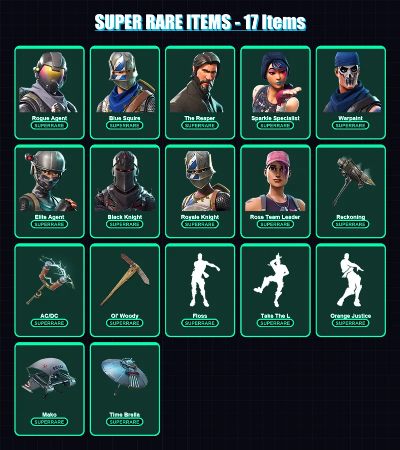 [PC/PSN] | Rogue Agent | Blue Squire | The Reaper | Sparkle Specialist | Warpaint | 58 skin | 57 pickaxe | 69 emote | 77 glider | Lv1024