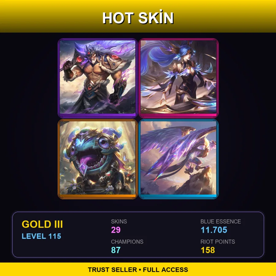 BR | Lv115 | Gold III | 29 Skin | 87 Champ